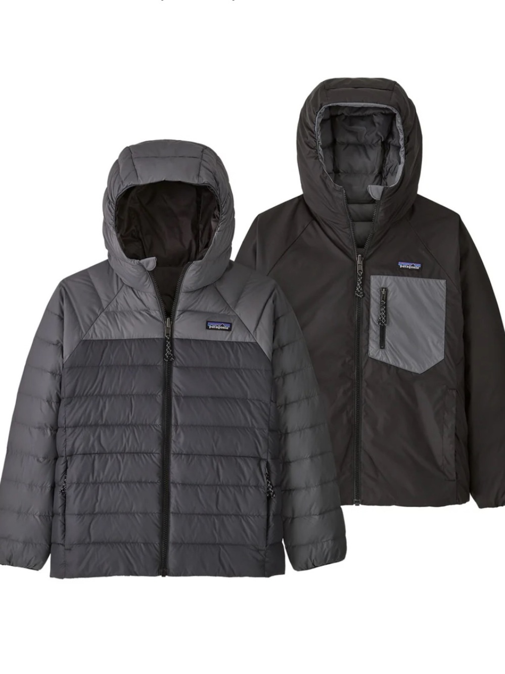 Patagonia Reversible Down Sweater Hoody Gray Kids XS 5-6 Gorepore Puffer Outdoor
